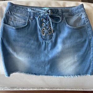 Melissa Odabash Light Blue Lace-Up Denim Mini Skirt